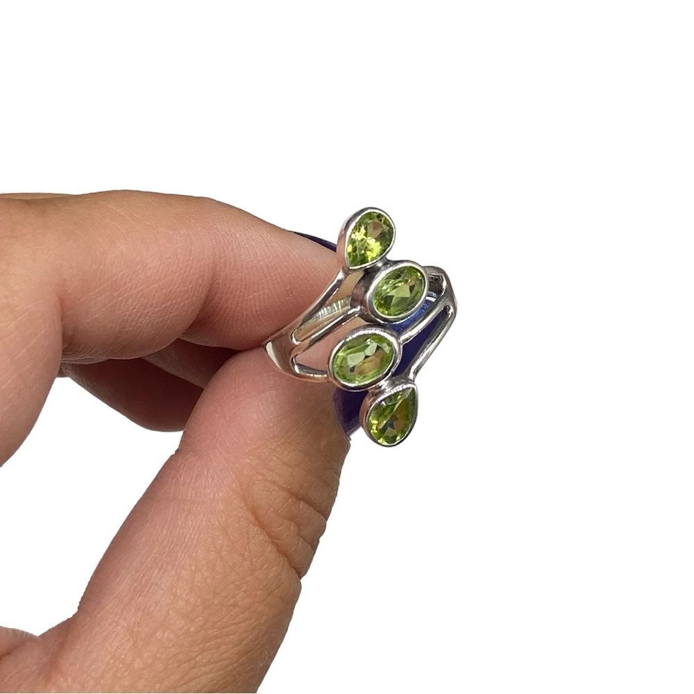 Peridot Ring Solid Sterling Silver 925 Size 7 Multi Stone Green Gemstone - Picture 5 of 9